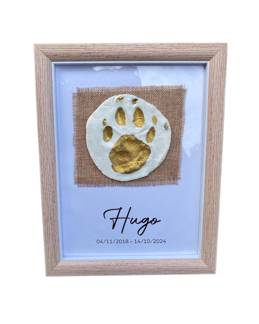 Cuadro con huella en cerámica personalizada de mascota – homenaje con texto especial